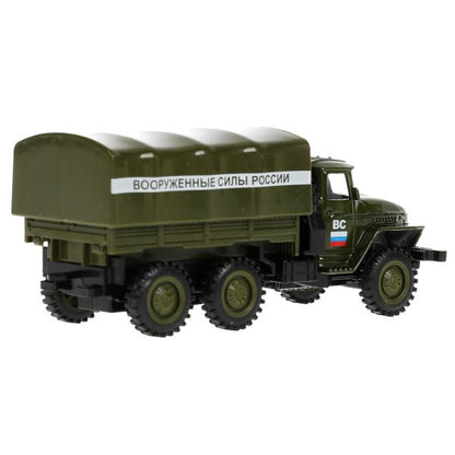 Машина металл УРАЛ 4320 БОРТОВОЙ 12 см, инерц., съемный тент, зеленый, кор. Технопарк в кор.2*96шт