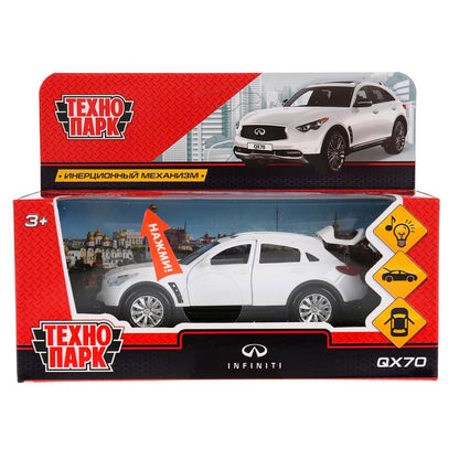 QX70-WT-SL 278686 Машина металл свет-звук INFINITI QX70 12 см, двери, багаж, белый, кор. Технопарк