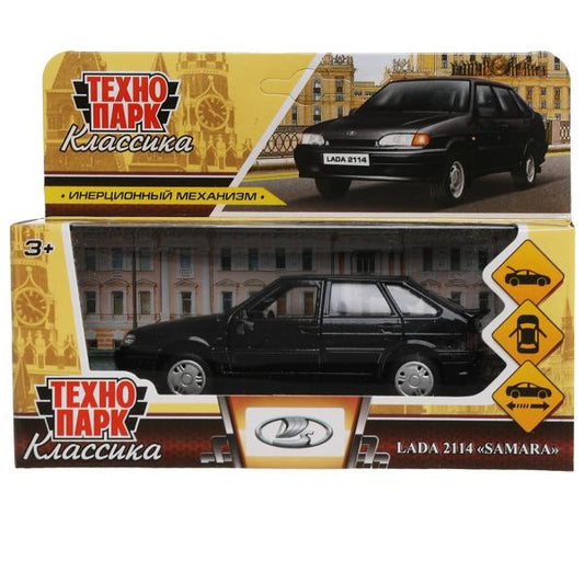 Машина металл LADA -2114 "SAMARA", 12 см, двери, багаж, инерц., черный, кор. Технопарк в кор.2*36шт