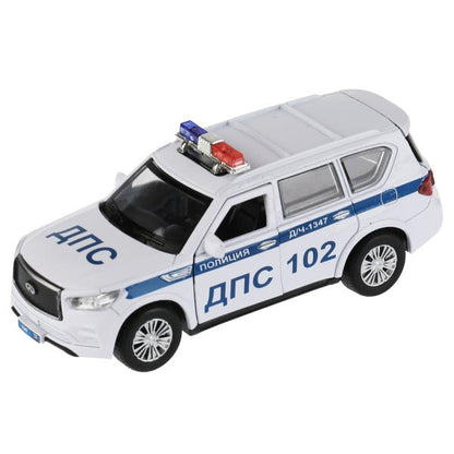 QX80-12POL-WH326501 Машина металл INFINITI QX80 ПОЛИЦИЯ, 12,5 см, двери, баг., инер, белый, кор. Тех