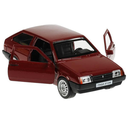 2108-12-CRY Машина металл LADA-2108 "СПУТНИК" 12 см, двери, багаж, инерц, вишневый, кор. Технопарк в
