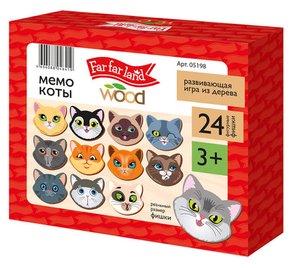 Игра настольная деревянная МЕМО "Коты" (24 фишки в коробке) Far far land wood