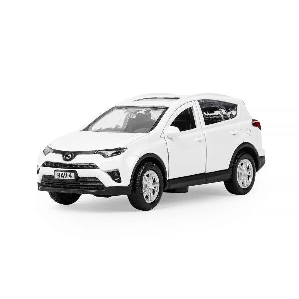 Машина металл TOYOTA RAV4 длина 12 см, двери, багаж, инерц, белый, кор. Технопарк в кор.2*36шт