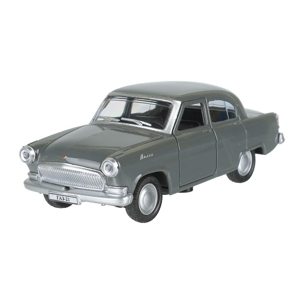 Машина металл газ-21 волга длина 12 см, двери, багаж, инерц, серый, кор. Технопарк в кор.2*36шт