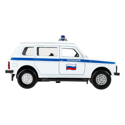 Машина металл свет-звук LADA 4x4 2131 ПОЛИЦИЯ 12,8 см, двер, баг, инр, кор.. Технопарк в кор.2*36шт