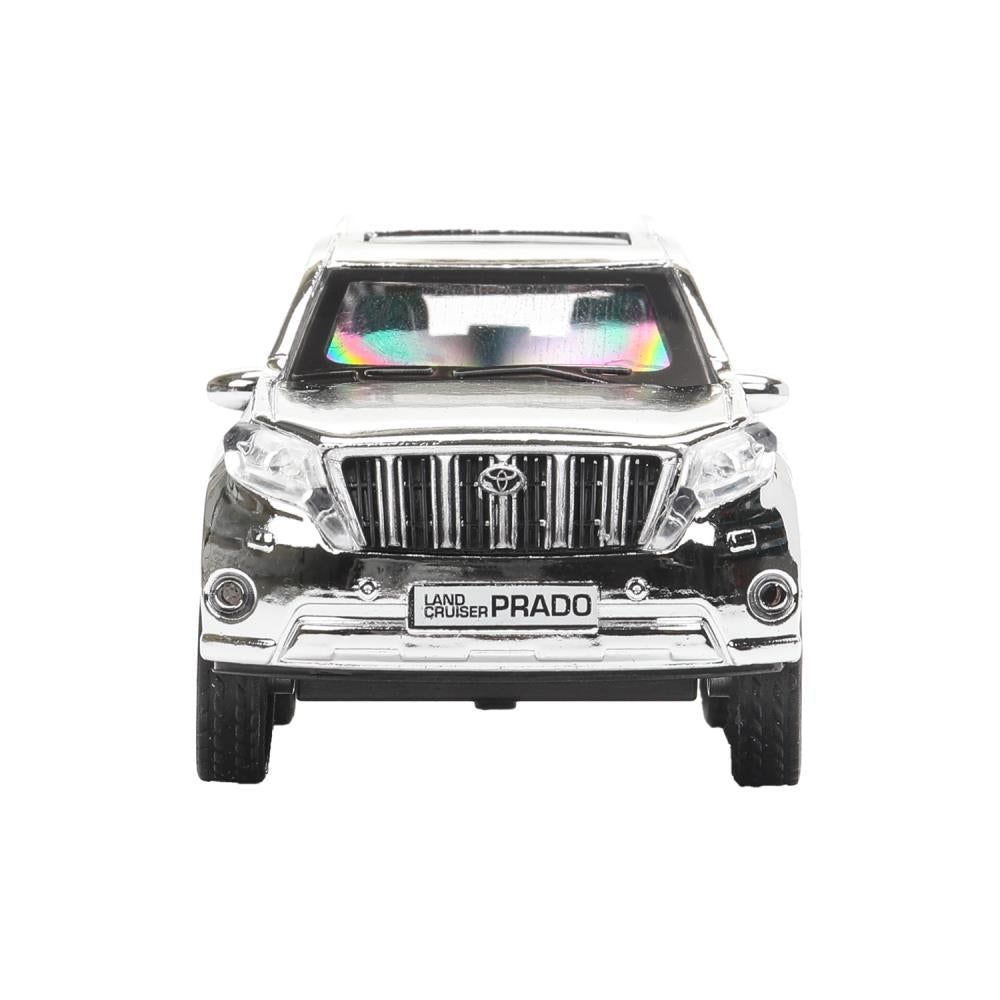 Машина металл TOYOTA PRADO ХРОМ 12 см, двери, багаж, инерц, серебрист, кор. Технопарк в кор.2*36шт