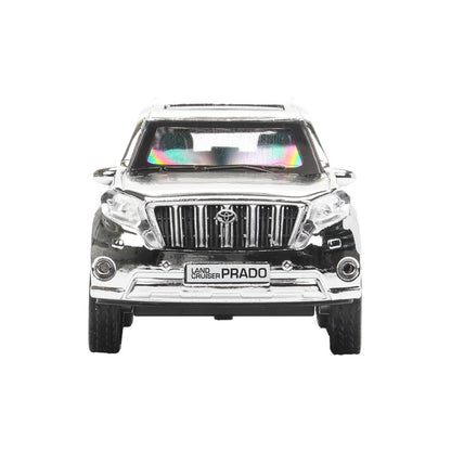 Машина металл TOYOTA PRADO ХРОМ 12 см, двери, багаж, инерц, серебрист, кор. Технопарк в кор.2*36шт