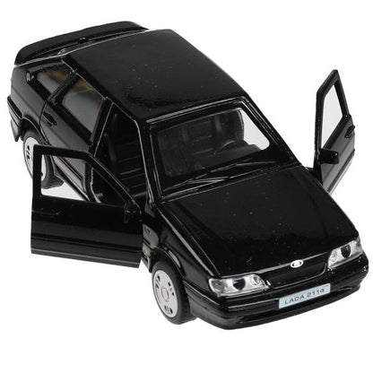 Машина металл LADA -2114 "SAMARA", 12 см, двери, багаж, инерц., черный, кор. Технопарк в кор.2*36шт