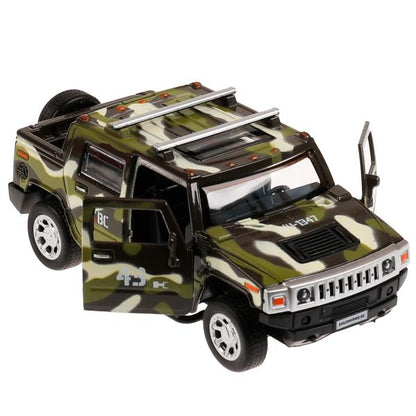 Машина металл HUMMER H2 PICKUP КАМУФЛЯЖ 12 см, двери, багаж, инерц, кор. Технопарк в кор.2*36шт