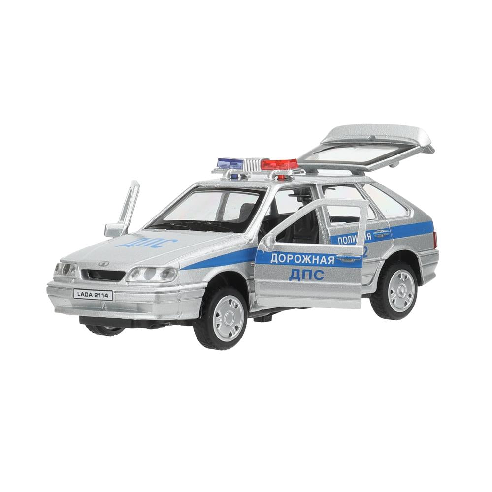 Машина металл свет-звук LADA-2114 "SAMARA" ПОЛИЦИЯ 12 см, двери, багаж, кор. Технопарк в кор.2*36шт