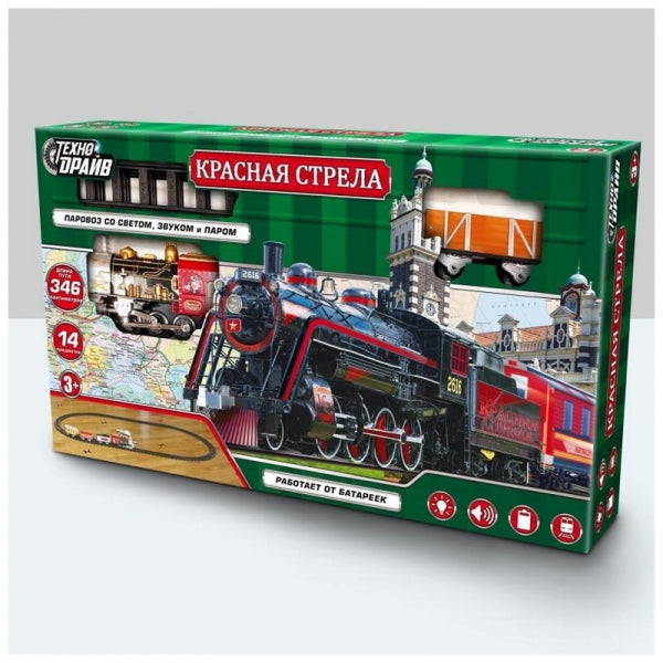 Железная дорога свет-звук, пар, длина пути 346, кор.49*29,3*9см ТЕХНОДРАЙВ в кор.12шт