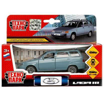 Машина металл LADA 111, 12 см, инерц., двери, багаж., инерц., голуб., кор. Технопарк в кор.2*24шт