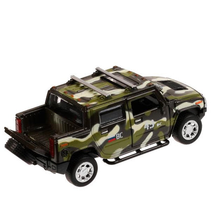 Машина металл HUMMER H2 PICKUP КАМУФЛЯЖ 12 см, двери, багаж, инерц, кор. Технопарк в кор.2*36шт