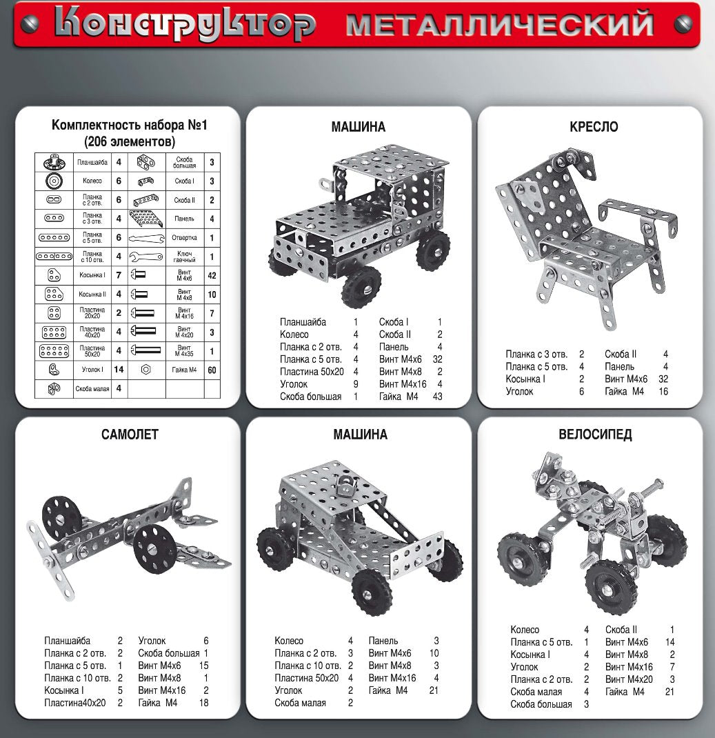 Конструктор метал. №1 (206 эл.) 00841