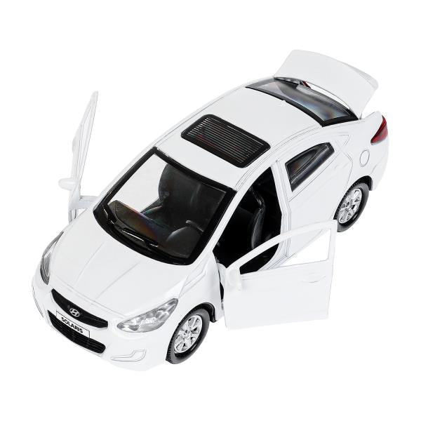 Машина металл HYUNDAI SOLARIS, 12 см, двери, багажн, инерц, белый, кор. Технопарк в кор.2*36шт