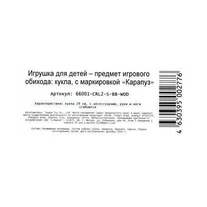 Кукла 29см София, руки и ноги сгиб., акс, кор КАРАПУЗ в кор.24шт