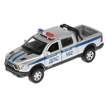 Машина металл свет-звук DODGE RAM ПОЛИЦИЯ 13 см, двер, баг, ин, серебр, кор. Технопарк в кор.2*36шт
