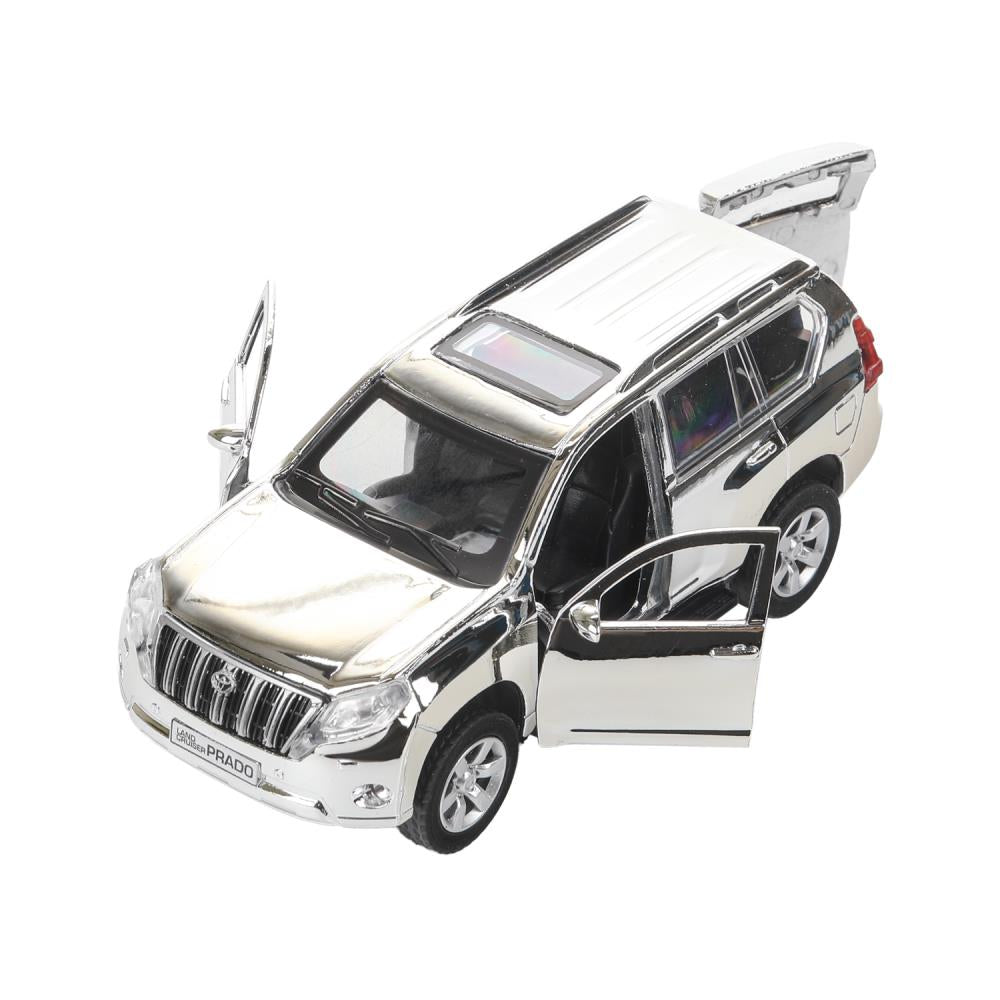 Машина металл TOYOTA PRADO ХРОМ 12 см, двери, багаж, инерц, серебрист, кор. Технопарк в кор.2*36шт