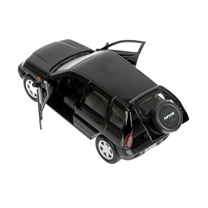 Машина металл LADA NIVA длина 12 см, двери, багаж, инерц, черный, кор. Технопарк в кор.2*36шт