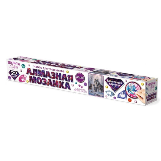 Алмазная мозаика 30*40 в рулоне дикая семья МУЛЬТИ АРТ в кор.36шт