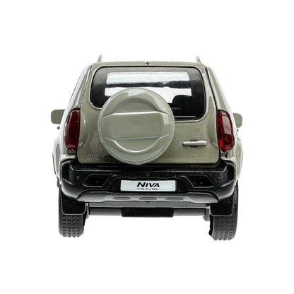 Машина металл LADA NIVA travel 12 см, двери, инер,серый, кор. Технопарк в кор.2*36шт