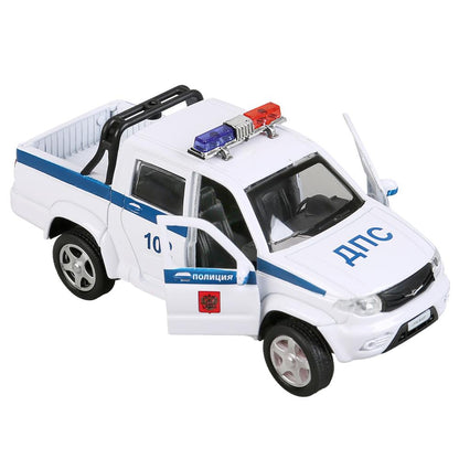Машина металл "uaz pickup полиция" 12см, открыв. двери, инерц, белый в кор. Технопарк в кор.2*36шт