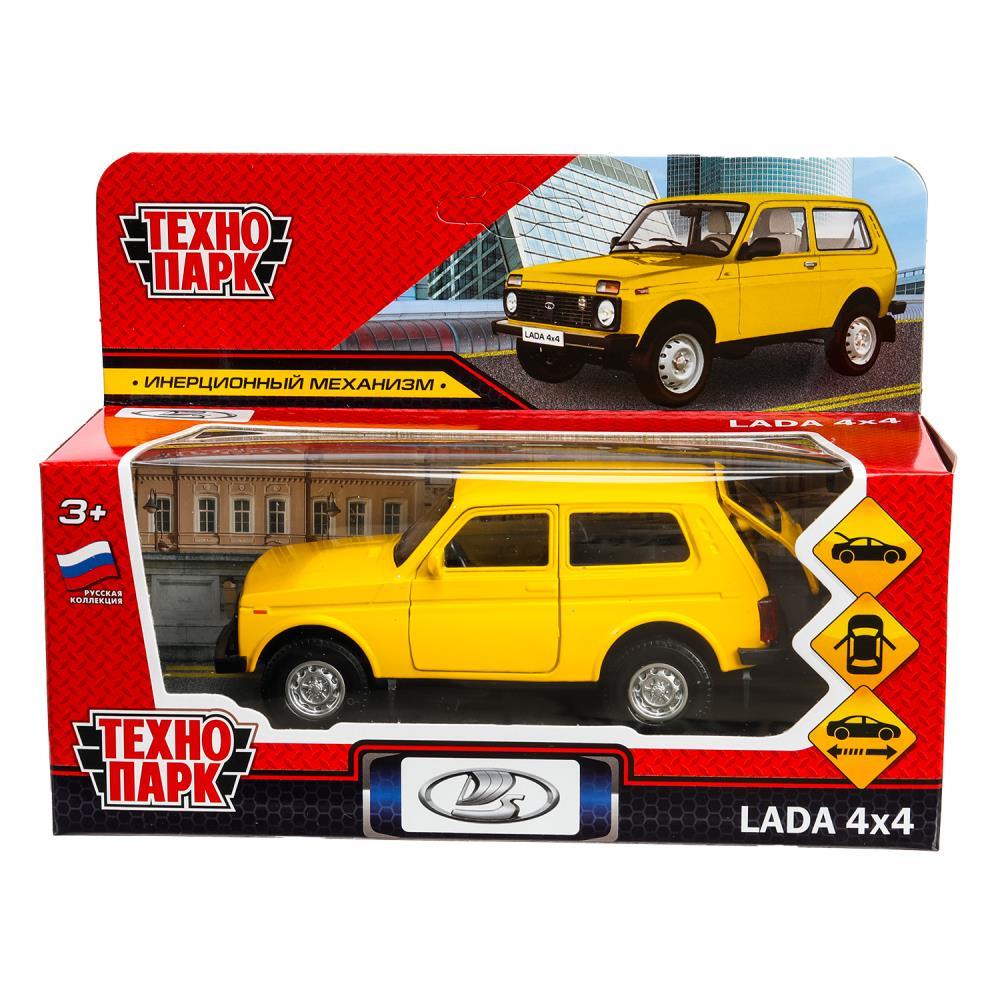 Машина металл LADA 4x4 12 см, двери, багаж, инерц, желтый, кор. Технопарк в кор.2*36шт