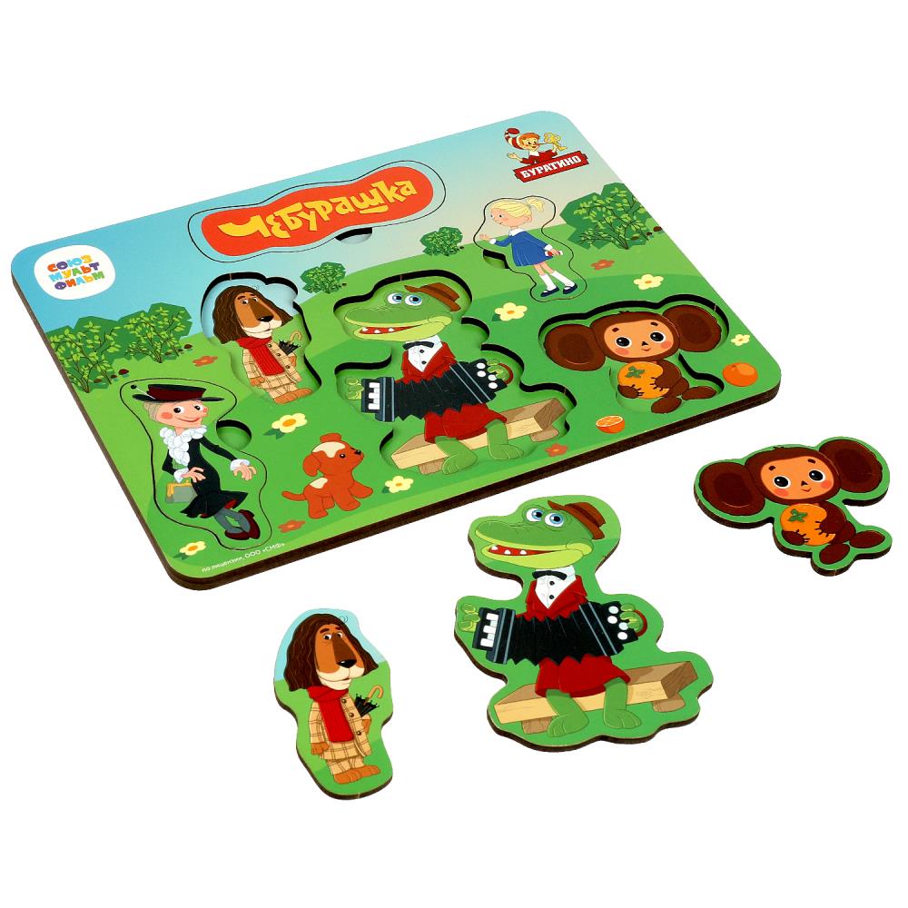 Игрушка деревянная рамка-вкладыш без ручек СОЮЗМУЛЬТФИЛЬМ 23*17 см,термопак Буратино в кор.20шт