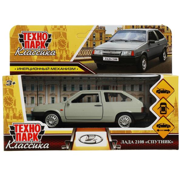 Машина металл LADA-2108 "СПУТНИК" 12 см, двер, баг, инерц, серебристый, кор. Технопарк в кор.2*36шт