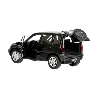 Машина металл LADA NIVA длина 12 см, двери, багаж, инерц, черный, кор. Технопарк в кор.2*36шт