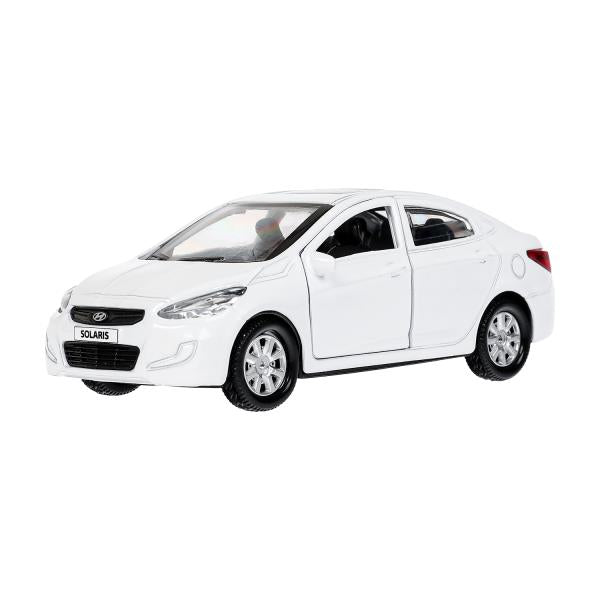 Машина металл HYUNDAI SOLARIS, 12 см, двери, багажн, инерц, белый, кор. Технопарк в кор.2*36шт