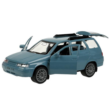 Машина металл LADA 111, 12 см, инерц., двери, багаж., инерц., голуб., кор. Технопарк в кор.2*24шт