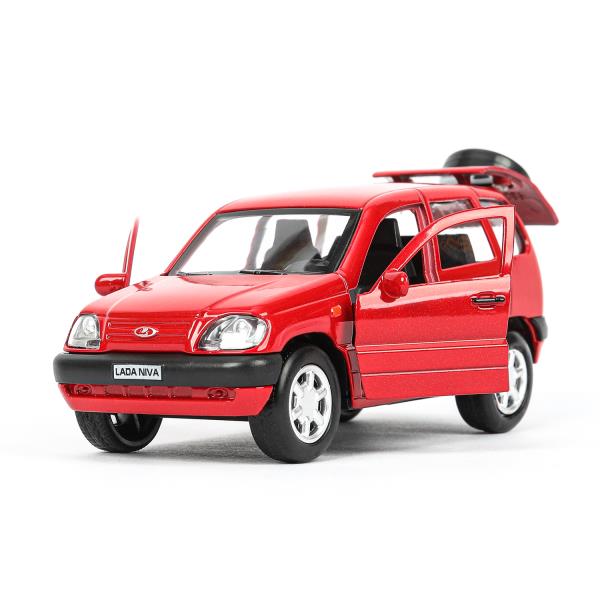 Машина металл LADA NIVA длина 12 см, двери, багаж, инерц, красный, кор. Технопарк в кор.2*36шт