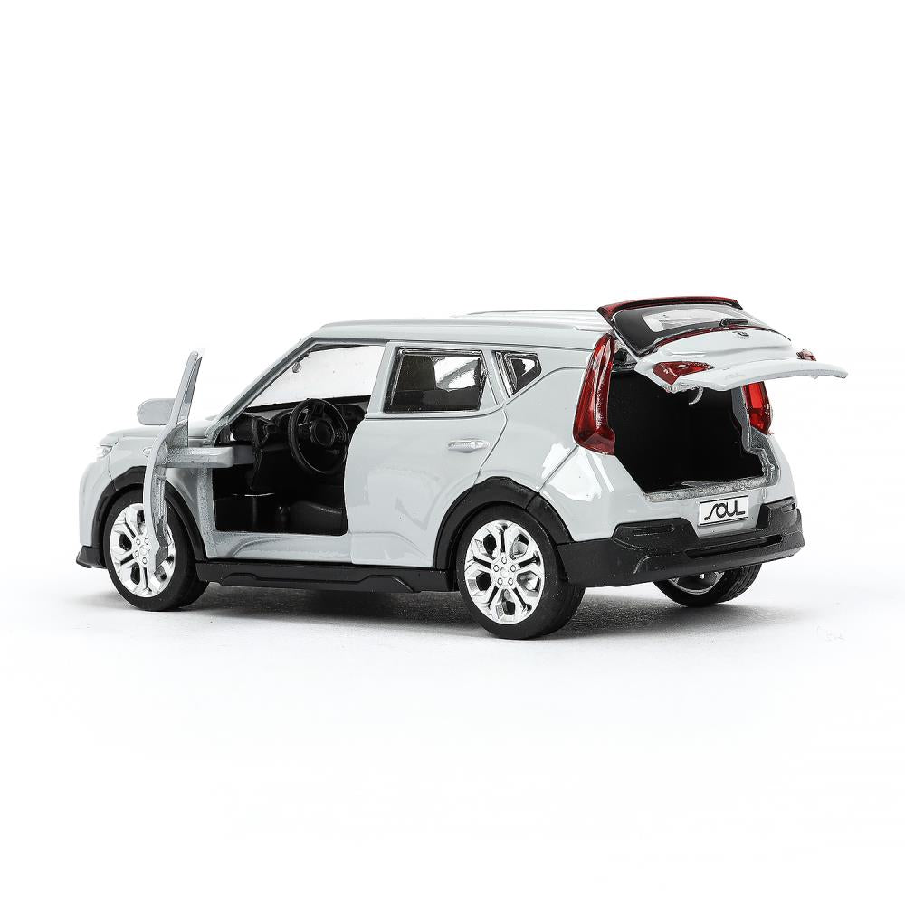Машина металл KIA soul длина 12 см, двери, багаж., инерц, серебряный, кор. Технопарк в кор.2*36шт