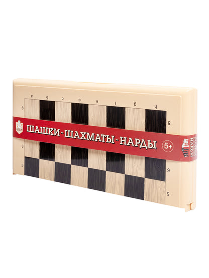 ИГРА НАСТОЛЬНАЯ "ШАШКИ-ШАХМАТЫ-НАРДЫ" (БОЛ, БЕЖ) в кор.6шт