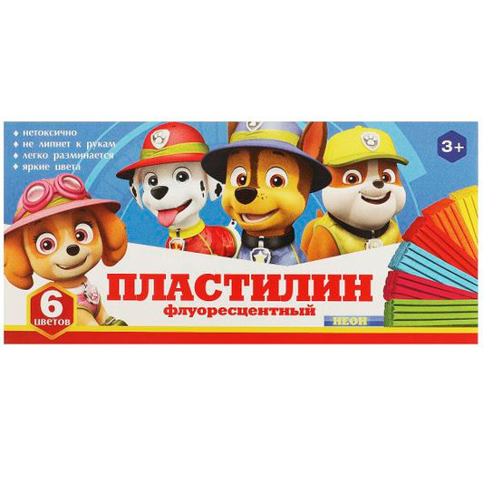 Щенки, пластилин неон 6 цв (90г) MultiArt в кор.30шт