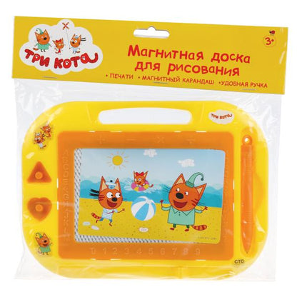 Доска для рисования ТРИ КОТА магнитная, 2 штампа, 21*15см в пак. "Играем вместе" в кор.2*100шт