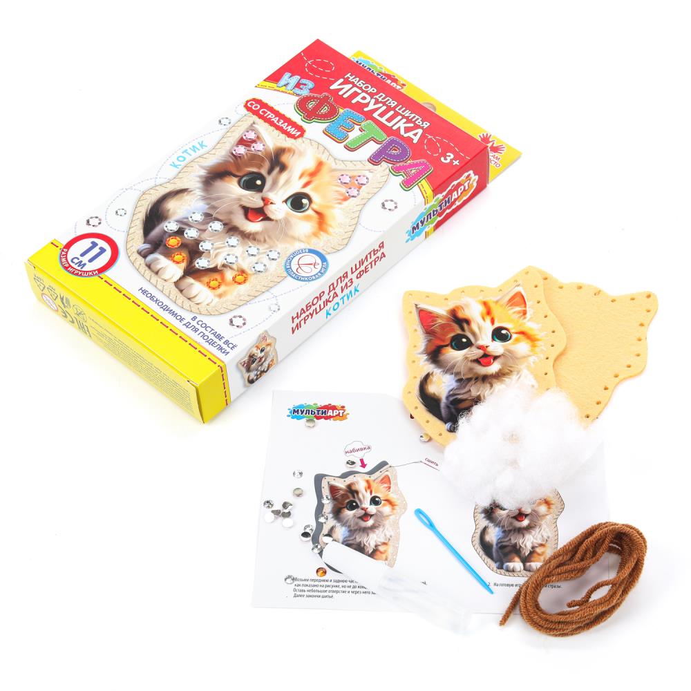 Игрушка из фетра Со стразами котенок МУЛЬТИ АРТ в кор.66шт
