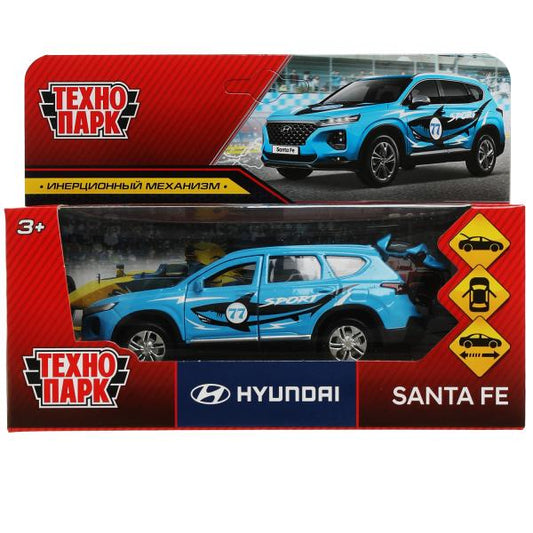 SANTAFE2-12SRT-BU338054 Машина металл HYUNDAI SANTAFE SPORT 12 см, двер, багаж, инерц, голубой, кор.