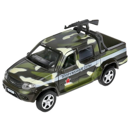 Машина металл "uaz pickup военный с пулеметом" 12см, откр.двери, инерц. в кор. Технопарк в кор2*36шт