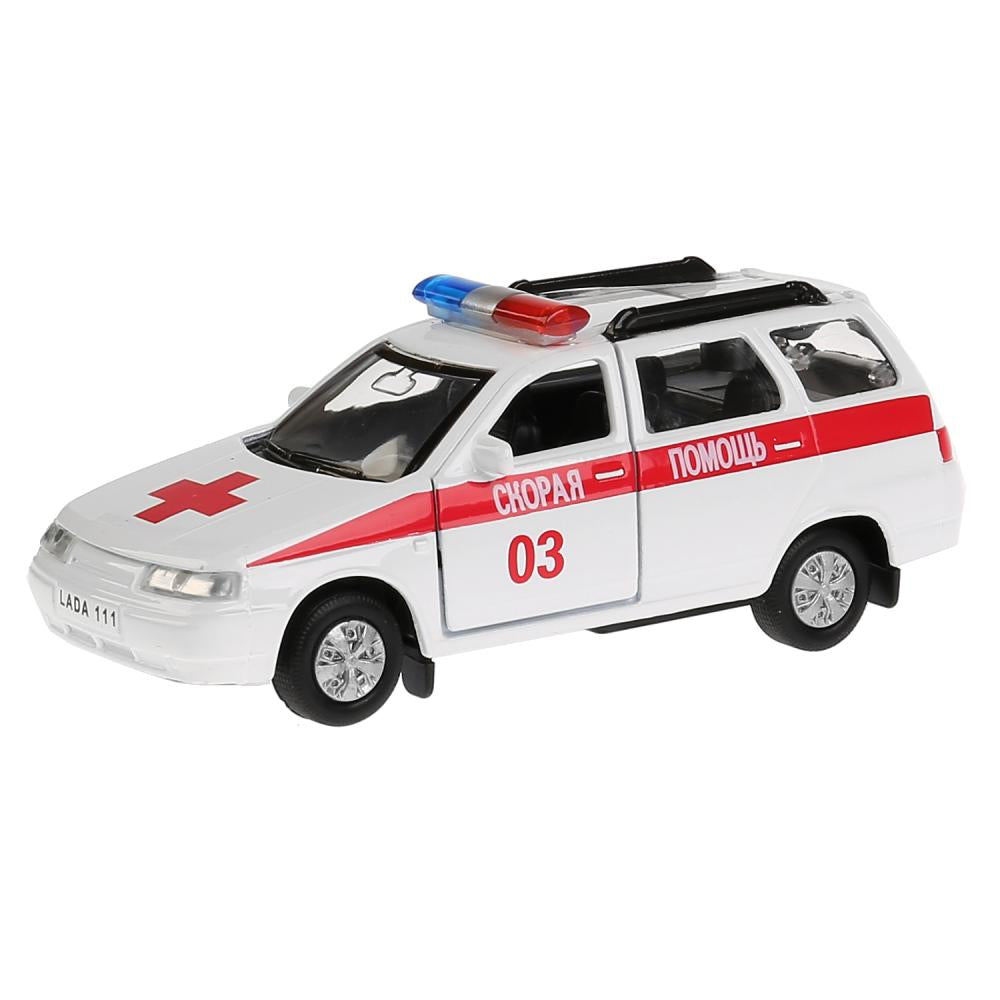 Машина металл LADA 111 скорая 12см, открыв. двери и багажник, инерц в кор. ТМ Технопарк в кор.2*24шт
