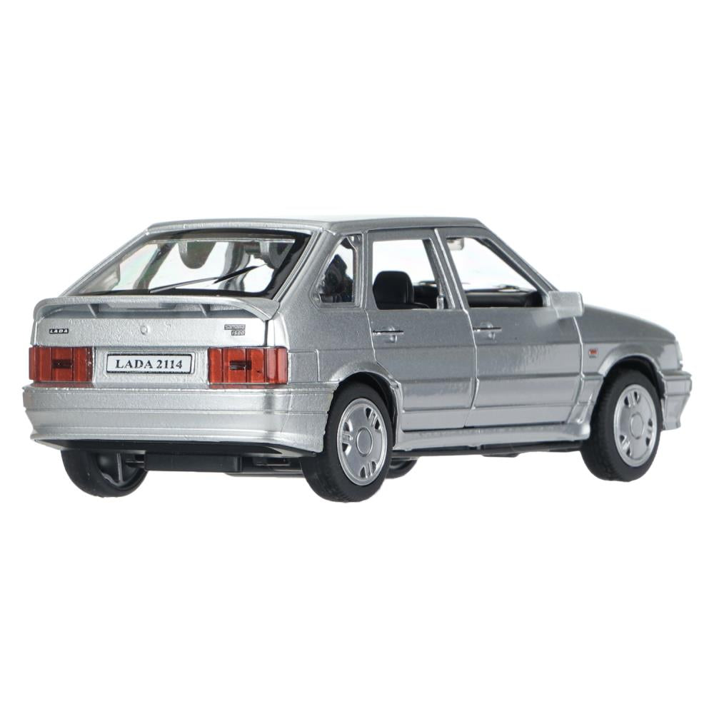 Машина металл ваз LADA 2114 15 см,св-з,откр 4 дв,баг,кап,инер,серебрист,кор. Технопарк в кор.2*36шт