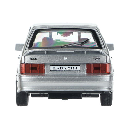 Машина металл ваз LADA 2114 15 см,св-з,откр 4 дв,баг,кап,инер,серебрист,кор. Технопарк в кор.2*36шт
