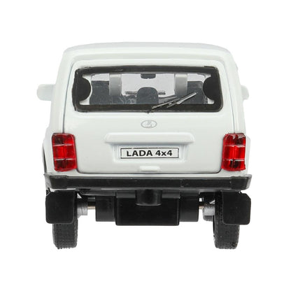 Машина металл LADA 4x4 длина 12 см, двери, багаж, инерц, белый, кор. Технопарк в кор.2*36шт