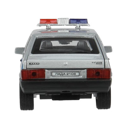 Машина металл LADA-2108 "СПУТНИК" ПОЛИЦИЯ 12 см, двери, багаж, кор. Технопарк в кор.2*36шт