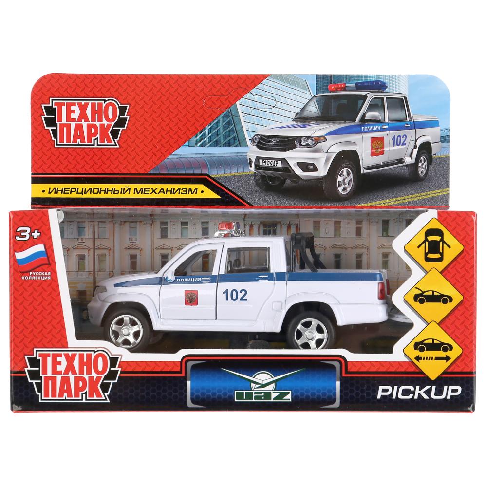 Машина металл "uaz pickup полиция" 12см, открыв. двери, инерц, белый в кор. Технопарк в кор.2*36шт