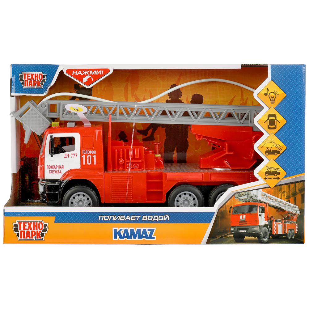 Машина пластик свет-звук KAMAZ ПОЖАРНАЯ МАШИНА 30см, вода, двери, инер, кор. Технопарк в кор.2*12шт
