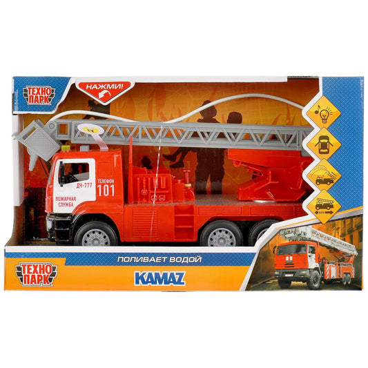 Машина пластик свет-звук KAMAZ ПОЖАРНАЯ МАШИНА 30см, вода, двери, инер, кор. Технопарк в кор.2*12шт