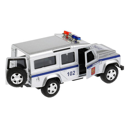 Машина металл свет-звук LAND ROVER DEFENDER ПОЛИЦИЯ 12 см, дв, баг, ин, кор. Технопарк в кор.2*36шт