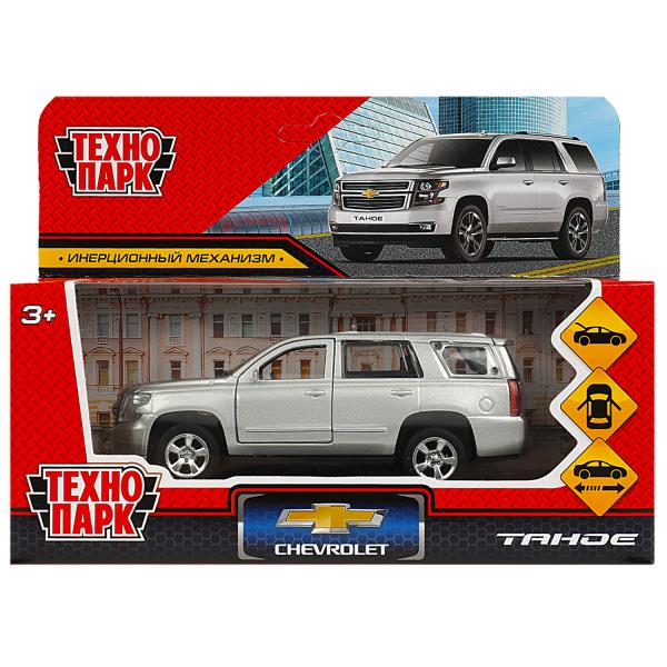 Машина металл CHEVROLET TAHOE 12 см, двери, багаж, инерц, серебристый , кор. Технопарк в кор.2*36шт